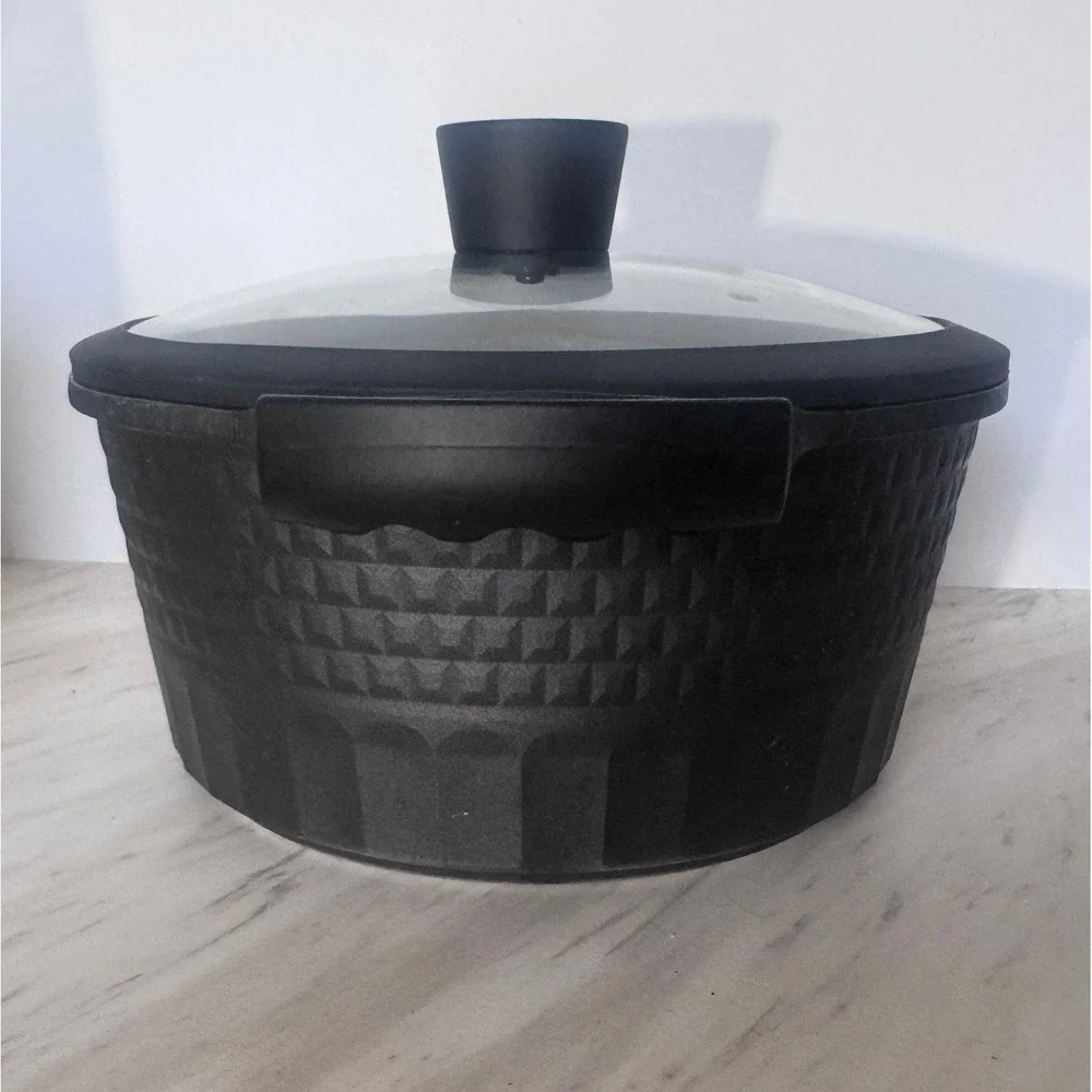 D&W‎ Black Textured Cast Aluminum Dutch Oven Stock Pot with Glass Lid Non-Stick